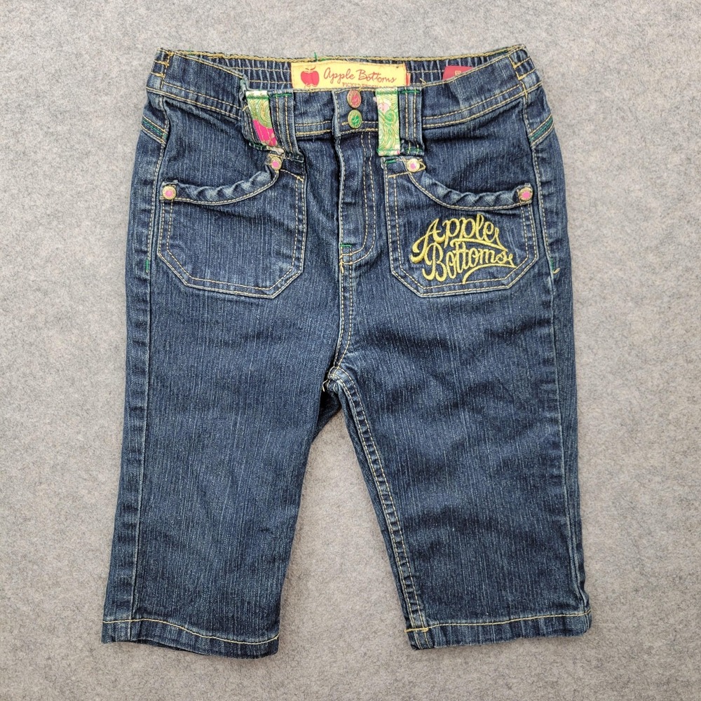 Apple Bottoms Jeans Girls 5T Dark Wash Capri Blue Denim Embroidered Pants